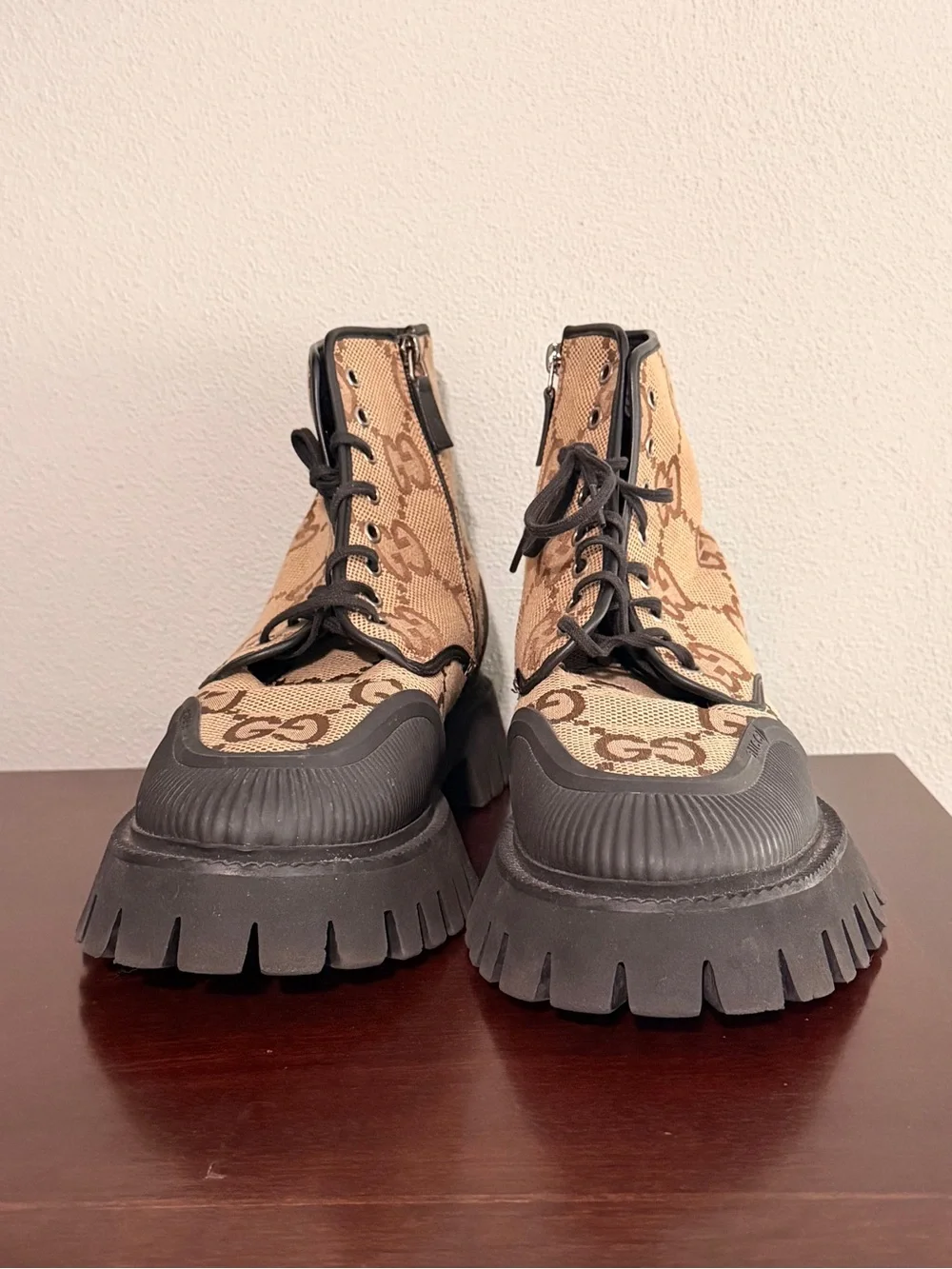 Gucci GG Canvas Combat Boots - Tan/Brown with COA